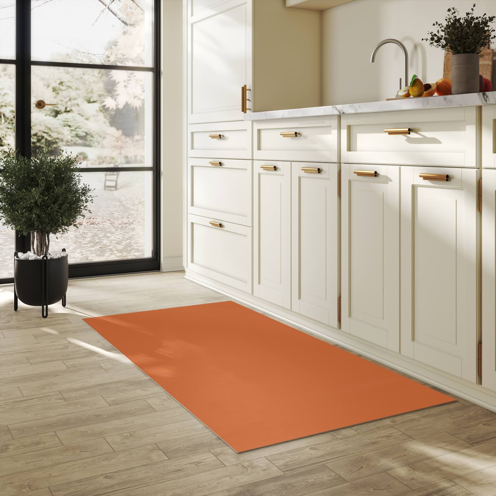 Rutschhemmender Küchenvorleger mit braunem Hintergrund-Motiv in der Küche