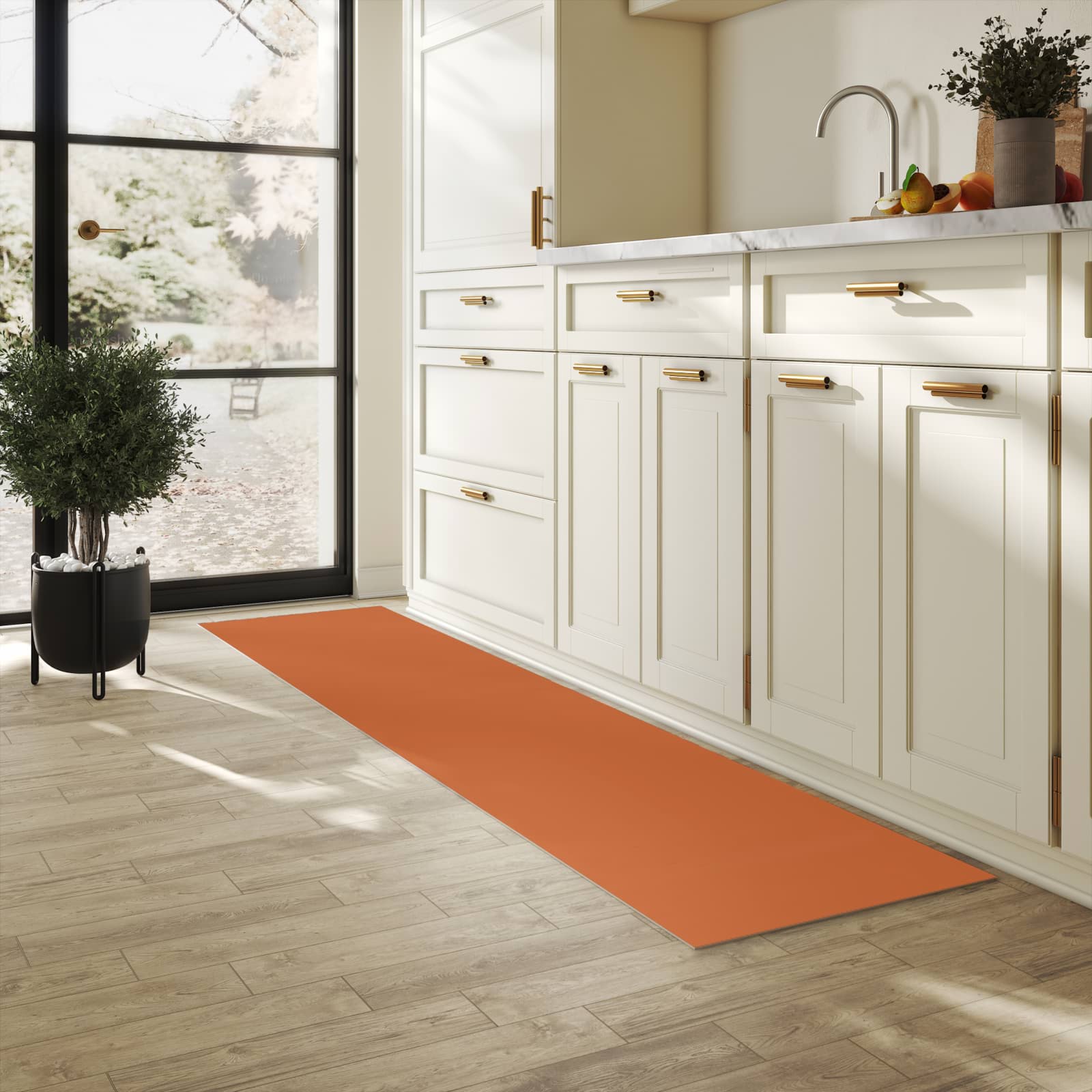 Wasserabweisender Küchenläufer mit braunem Hintergrund-Motiv in der Küche