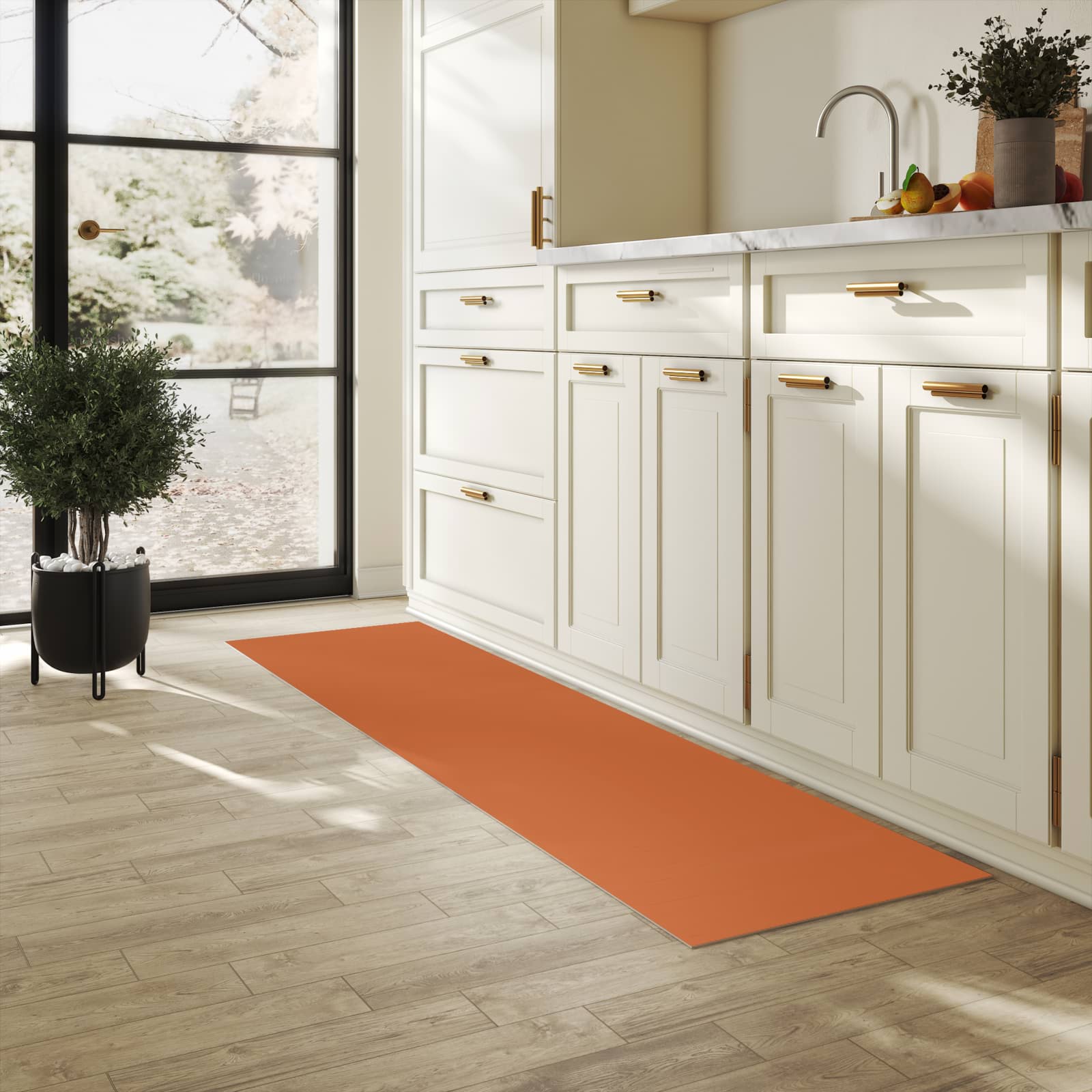 Schmutzabweisender Teppich für die Küche mit braunem Hintergrund-Motiv in der Küche