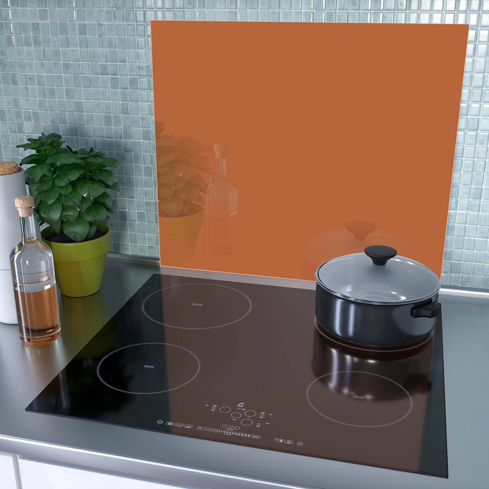 1-teilige Herdabdeckung aus Glas mit Brauner Hintergrund-Motiv als Spritzschutz hinter dem Kochfeld