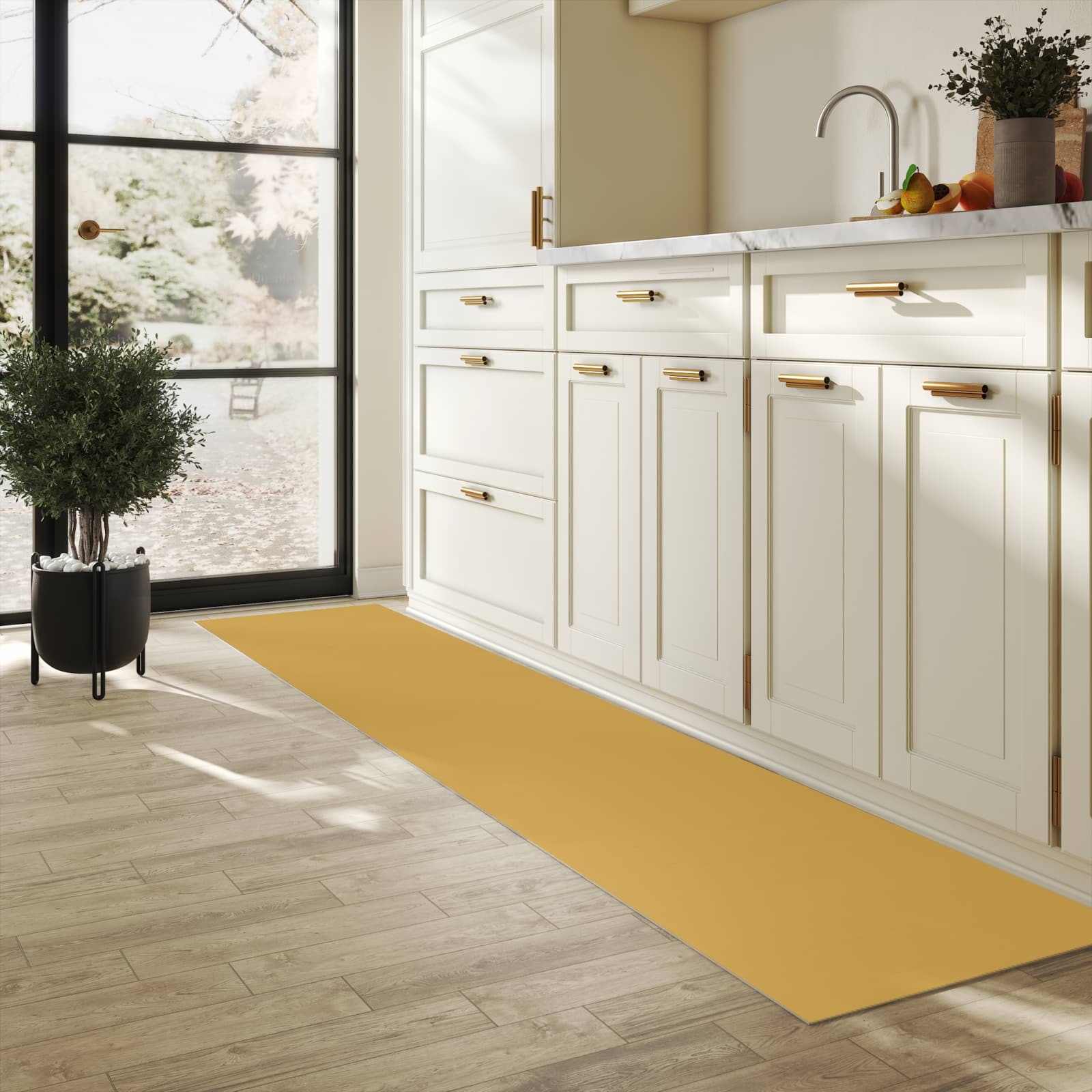 Rutschhemmender Küchenläufer mit khakibraunem Hintergrund-Motiv in der Küche