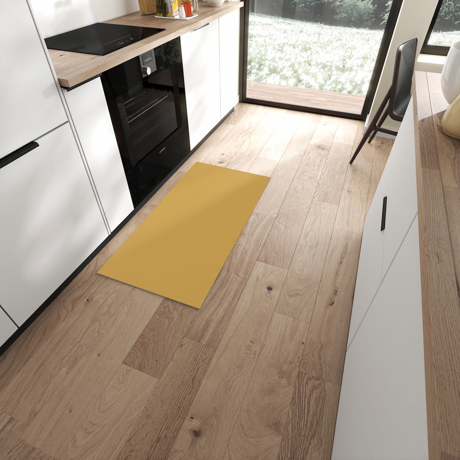 Strapazierfähiger Küchenläufer mit khakibraunem Hintergrund-Motiv in moderner Küche #grösse_60 x 120 cm