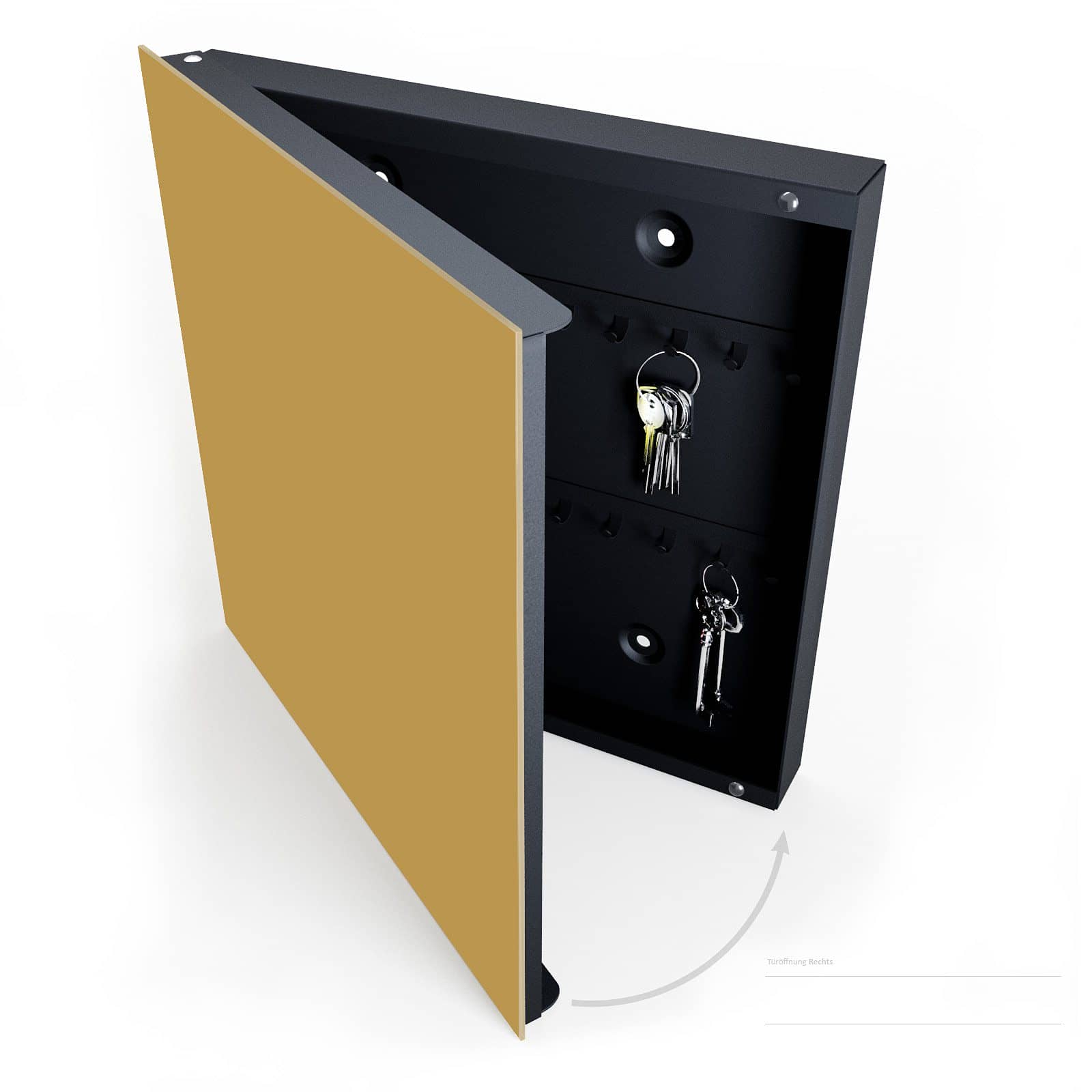 Kratzfeste Schlüsselaufbewahrung mit Motiv Khakibrauner Hintergrund halboffen mit Schlüsseln