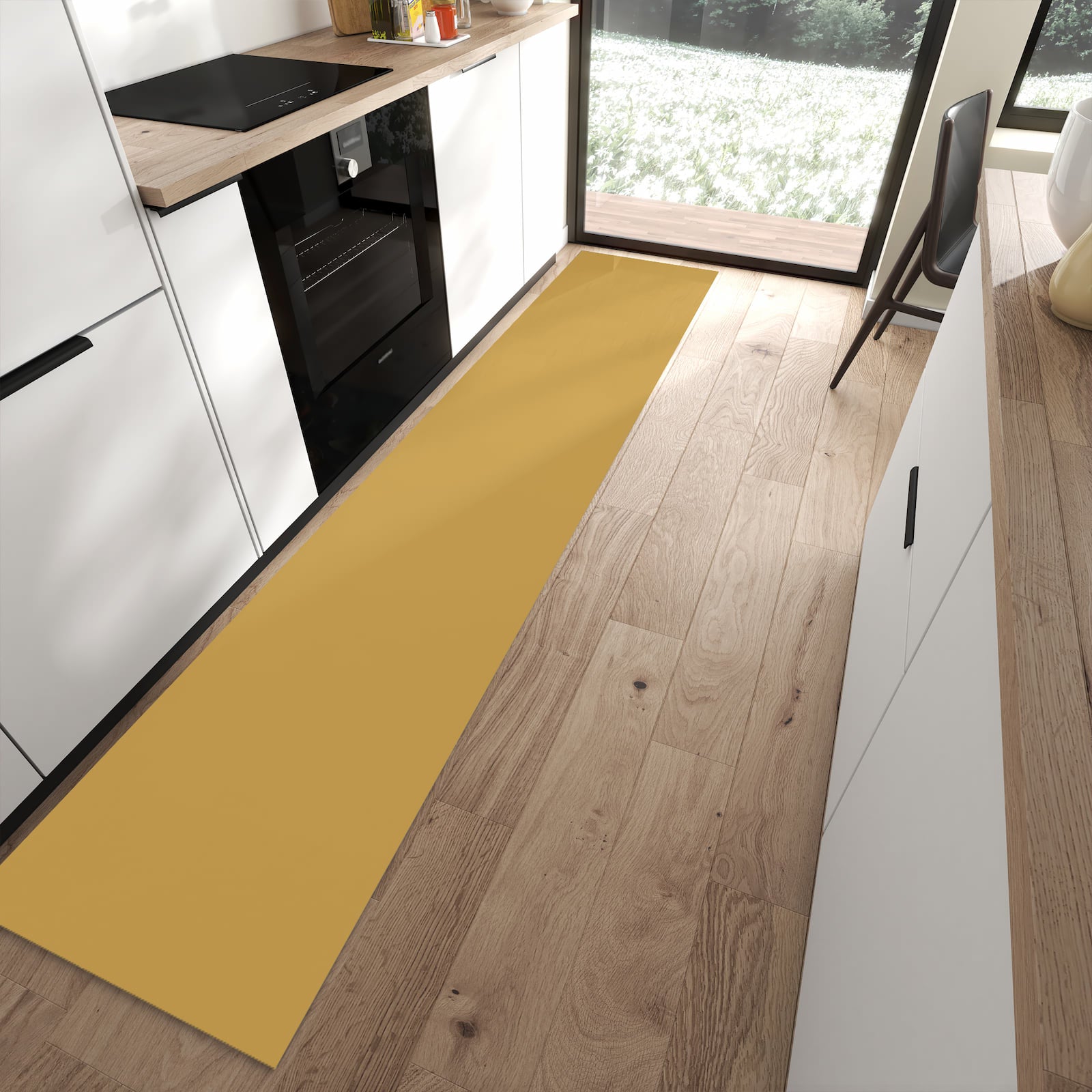 Rutschfester Küchenläufer mit khakibraunem Hintergrund in moderner Küche, feuchtigkeitsresistent