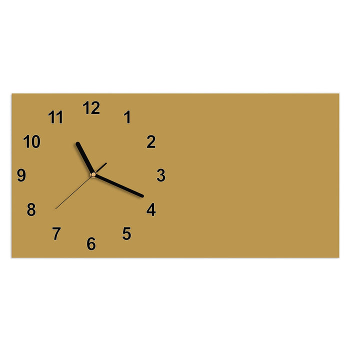Wanduhr Khakibrauner Hintergrund aus Glas – Querformat 60 × 30 cm mit Ziffernblatt Modern