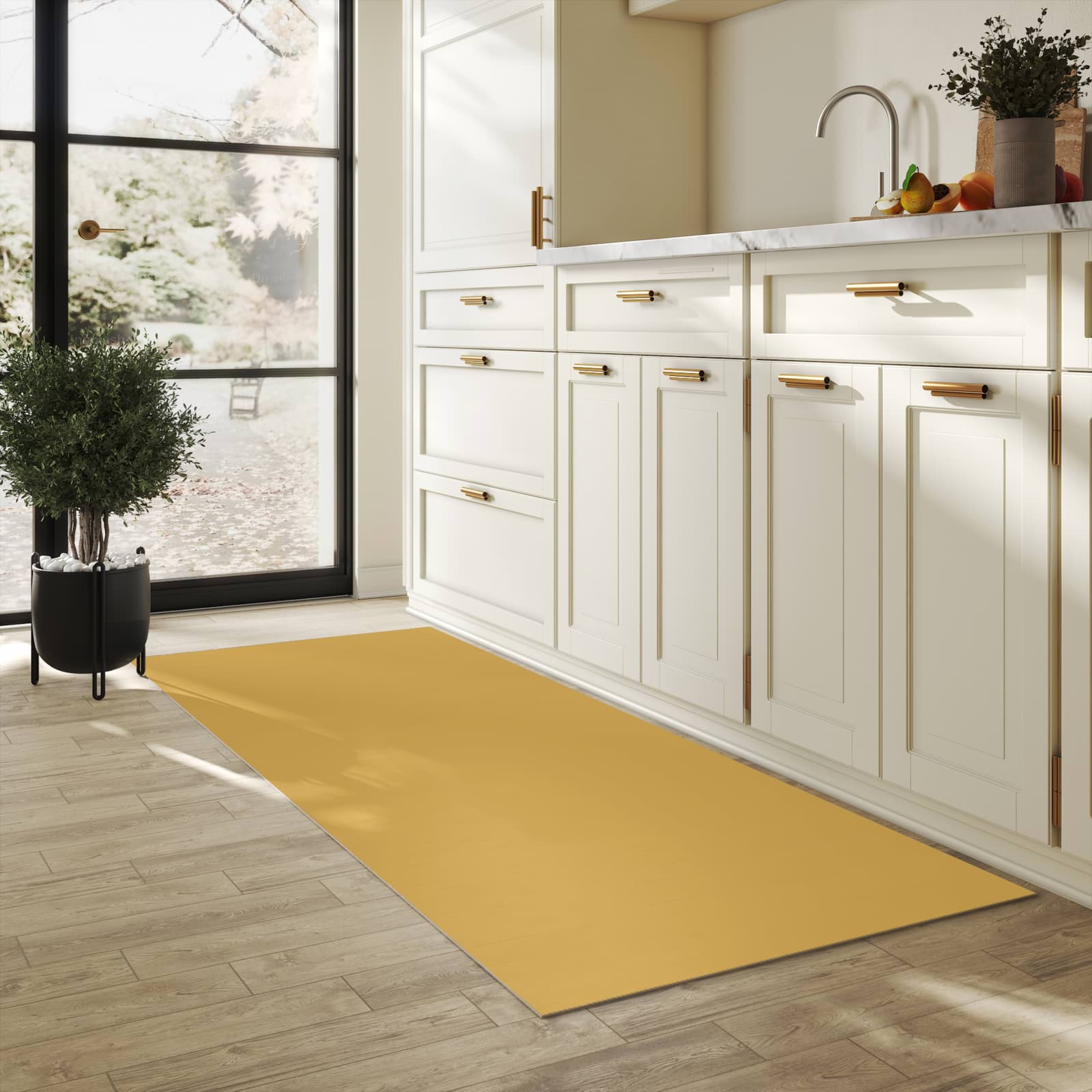 Langlebiger waschbarer Küchenläufer mit khakibraunem Hintergrund-Motiv in der Küche