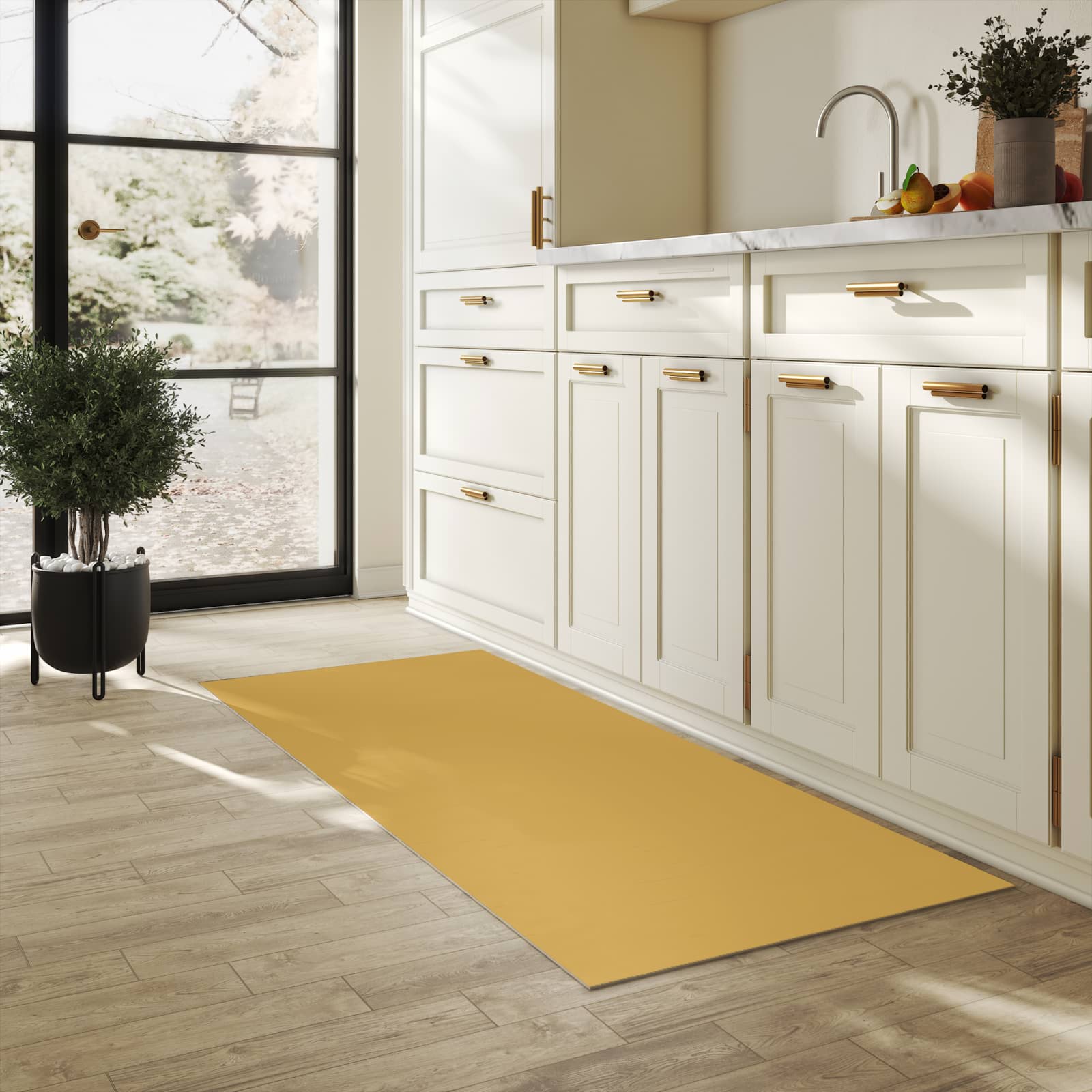 Waschbarer Küchenläufer mit khakibraunem Hintergrund in der Küche - zeitsparend