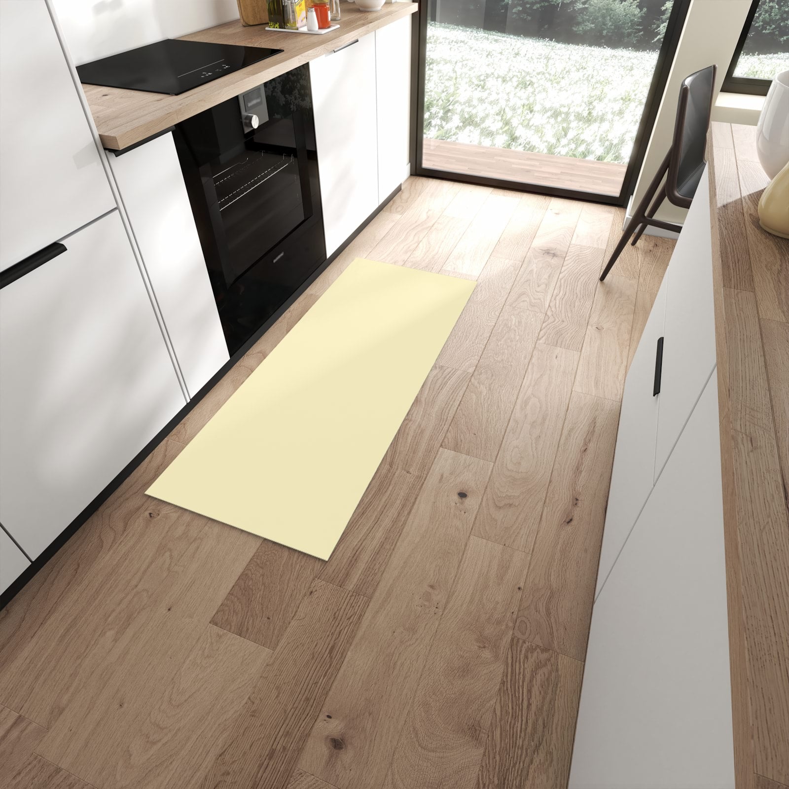 Rutschfester Küchenläufer mit beigem Hintergrund in moderner Küche, waschbar #grösse_60 x 150 cm