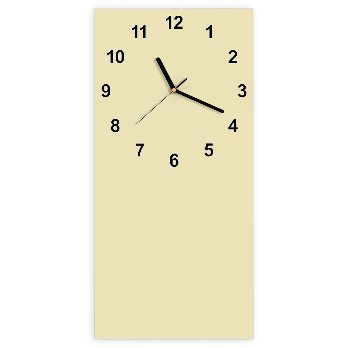 Wanduhr aus Glas, Ziffernblatt Modern: Vollflächiges, leicht grünstichiges Sandbeige ohne Muster