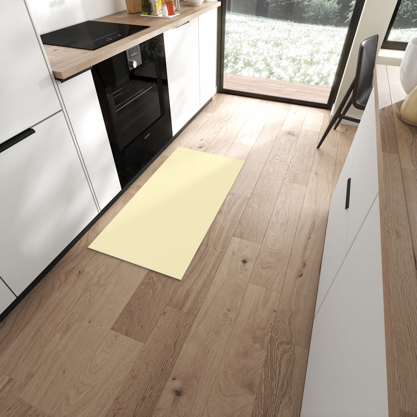 Rutschfester Küchenläufer mit beigem Hintergrund in moderner Küche, langlebig #grösse_60 x 120 cm