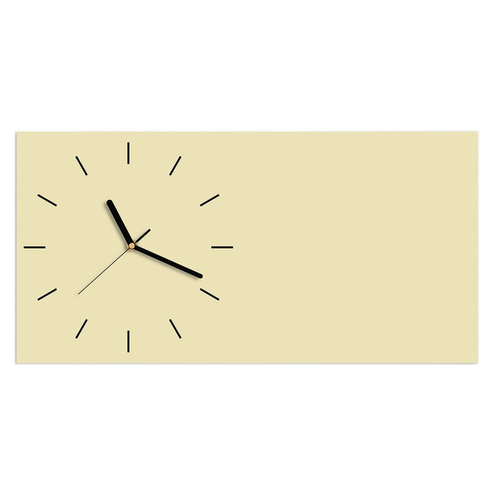 Wanduhr Beiger Hintergrund aus Glas – Querformat 60 × 30 cm mit Ziffernblatt Linie