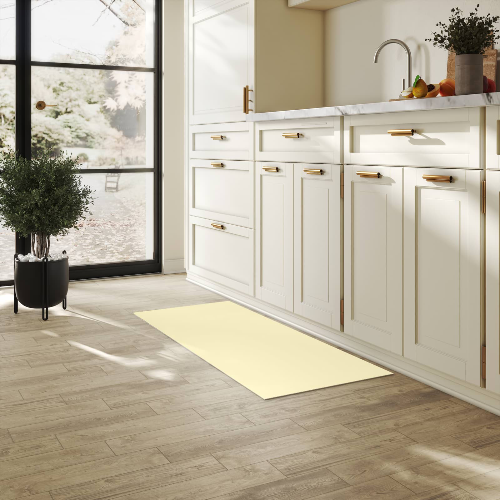 Küchenvorleger mit beigem Hintergrund-Motiv in der Küche - zeitsparend pflegeleicht