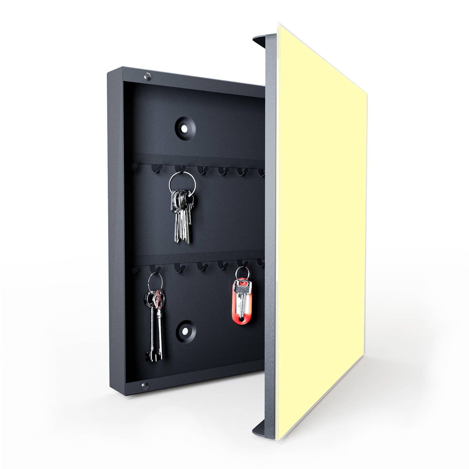 Beschreibbare Schlüsselbox mit Motiv Cremefarbener Hintergrund in geöffneter Innenansicht