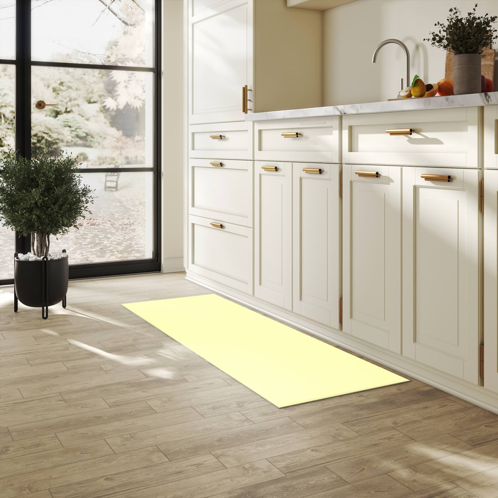 Farbbeständiger waschbarer Küchenläufer mit cremefarbenem Hintergrund-Motiv in der Küche