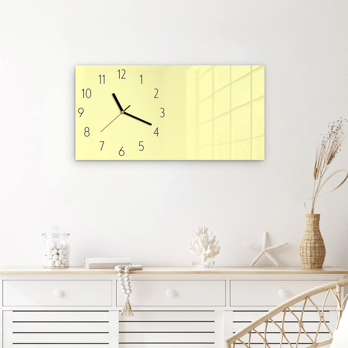 Wanduhr Cremefarbener Hintergrund aus Glas – Querformat 60 × 30 cm – Sanftes Creme als helle Fläche
