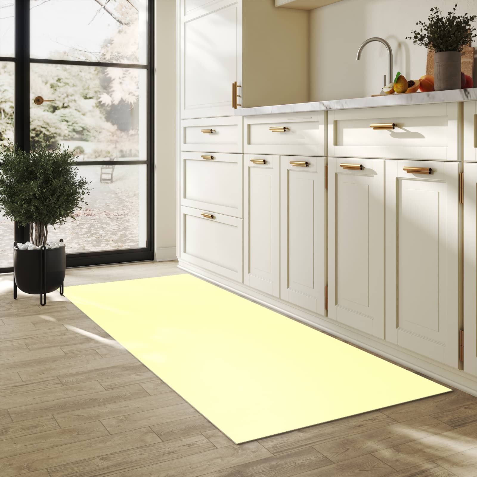 Rutschfester Küchenteppich mit cremefarbenem Hintergrund-Motiv in der Küche, UV-beständig