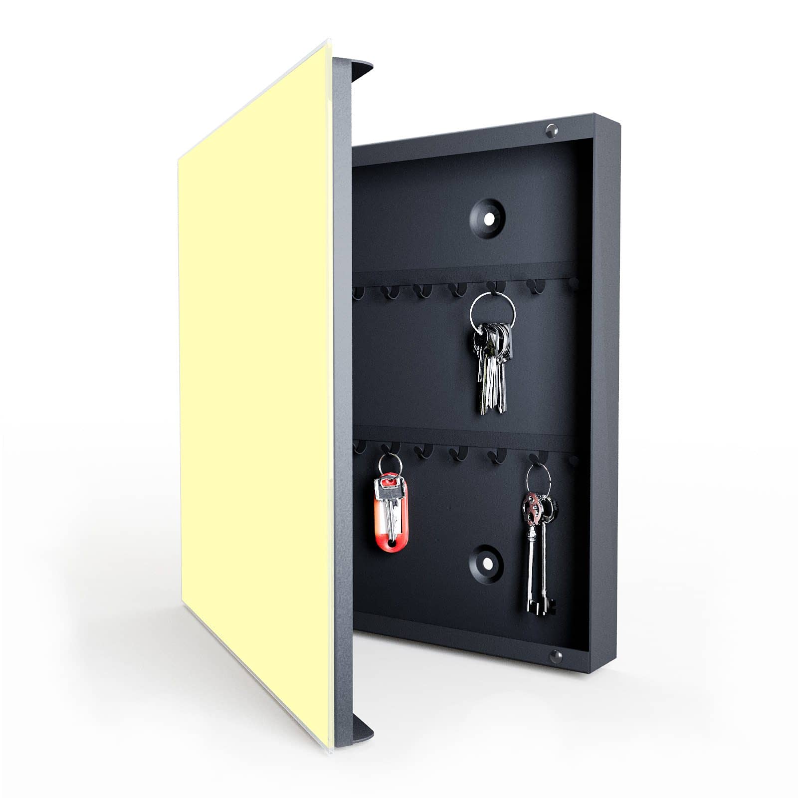 Schlüsselbox mit Absenkautomatik mit Motiv Cremefarbener Hintergrund in geöffneter Innenansicht