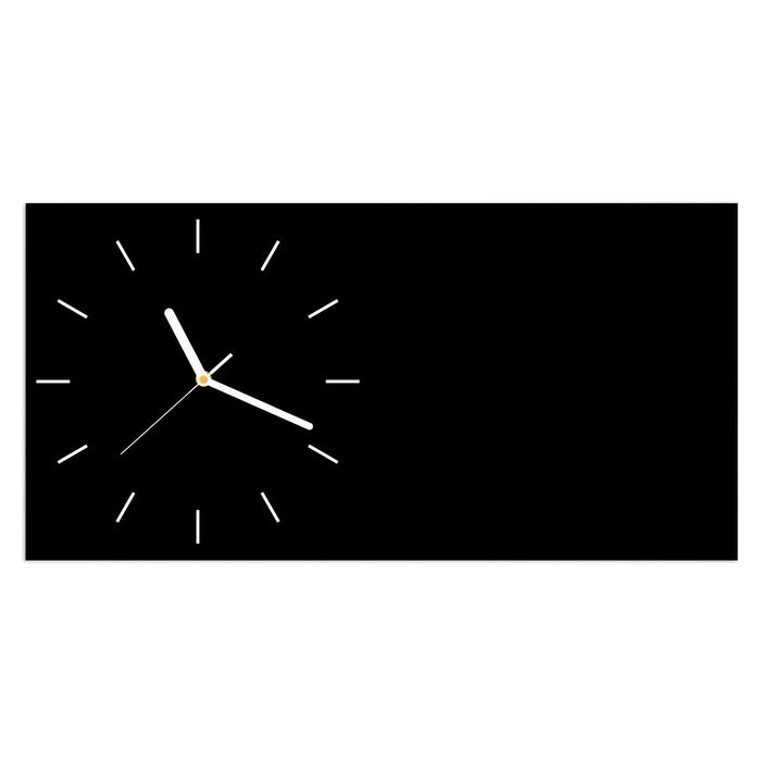 Wanduhr Schwarzer Hintergrund aus Glas – Querformat 60 × 30 cm mit Ziffernblatt Linie