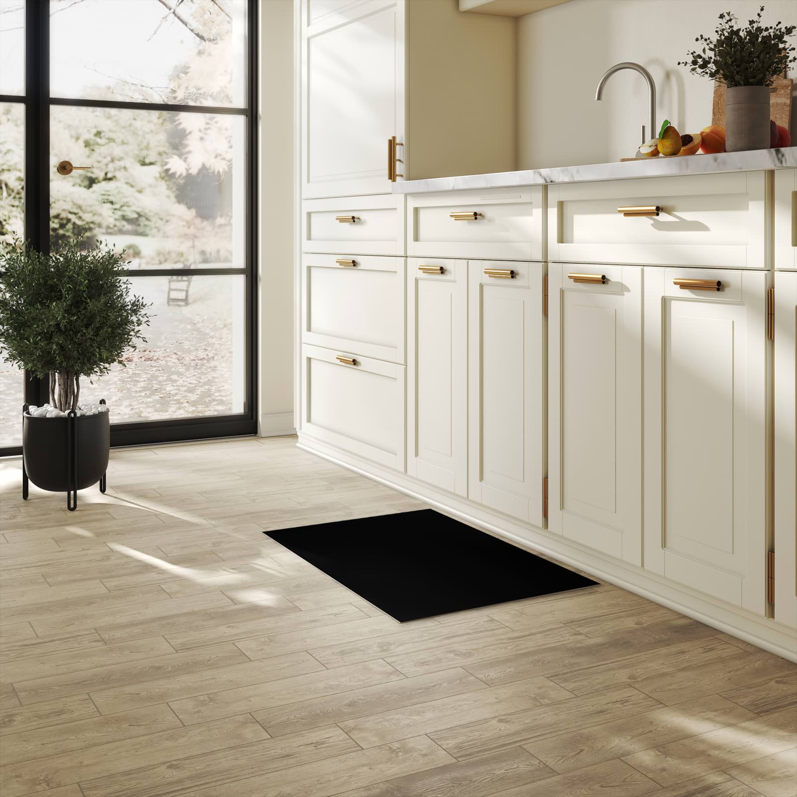 UV-beständiger Küchenteppich grau mit schwarzer Hintergrund-Motiv in der Küche