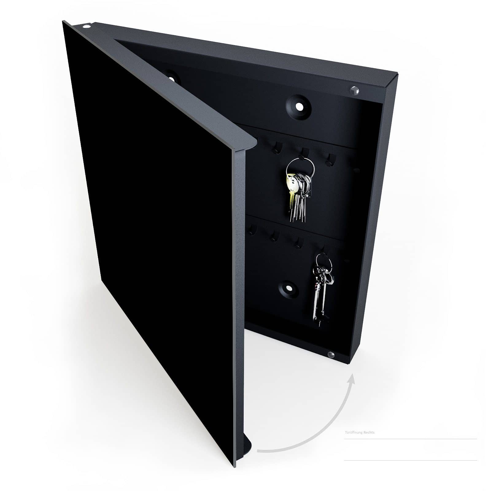 Stabiler Schlüsselschrank mit Motiv Schwarzer Hintergrund halboffen mit Schlüsseln