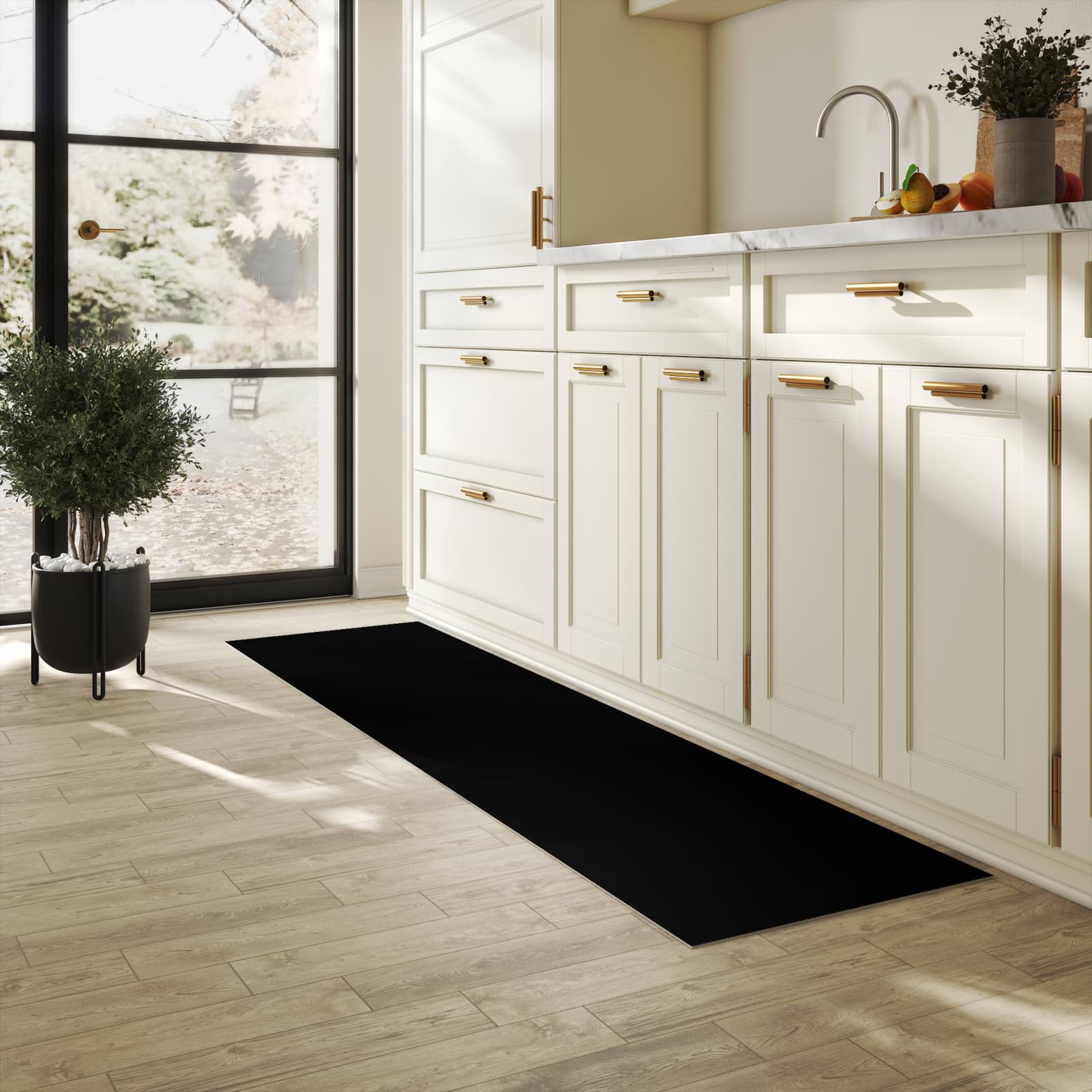 Abriebfester Küchenläufer mit schwarzer Hintergrund-Motiv in der Küche, dünn