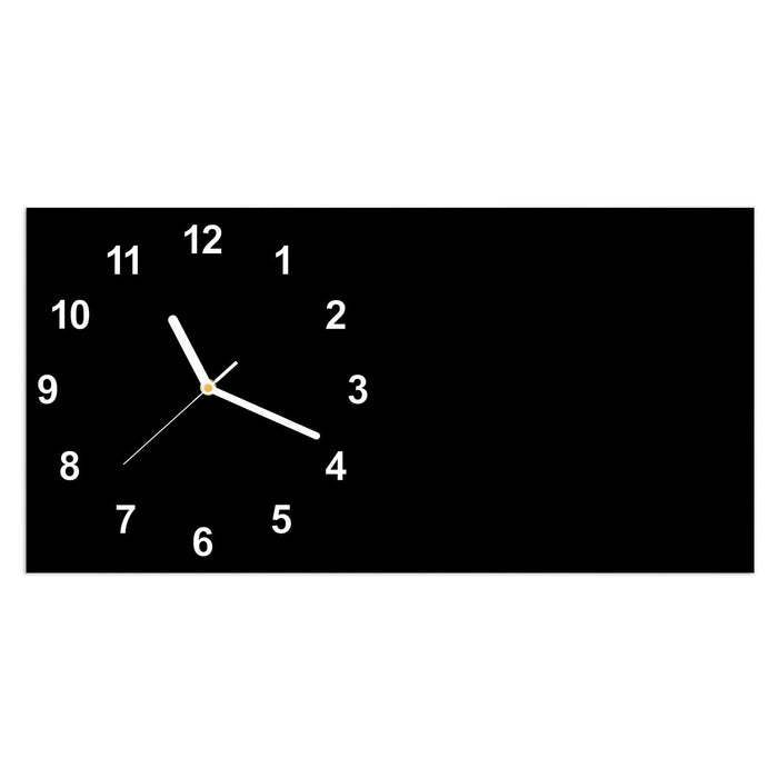 Wanduhr Schwarzer Hintergrund aus Glas – Querformat 60 × 30 cm mit Ziffernblatt Modern