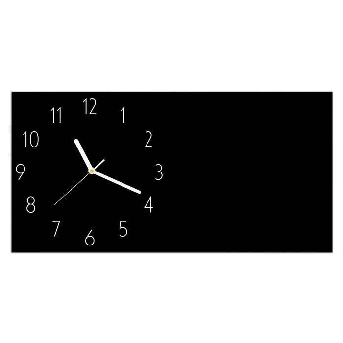 Wanduhr Schwarzer Hintergrund aus Glas – Querformat 60 × 30 cm mit Ziffernblatt Elegant
