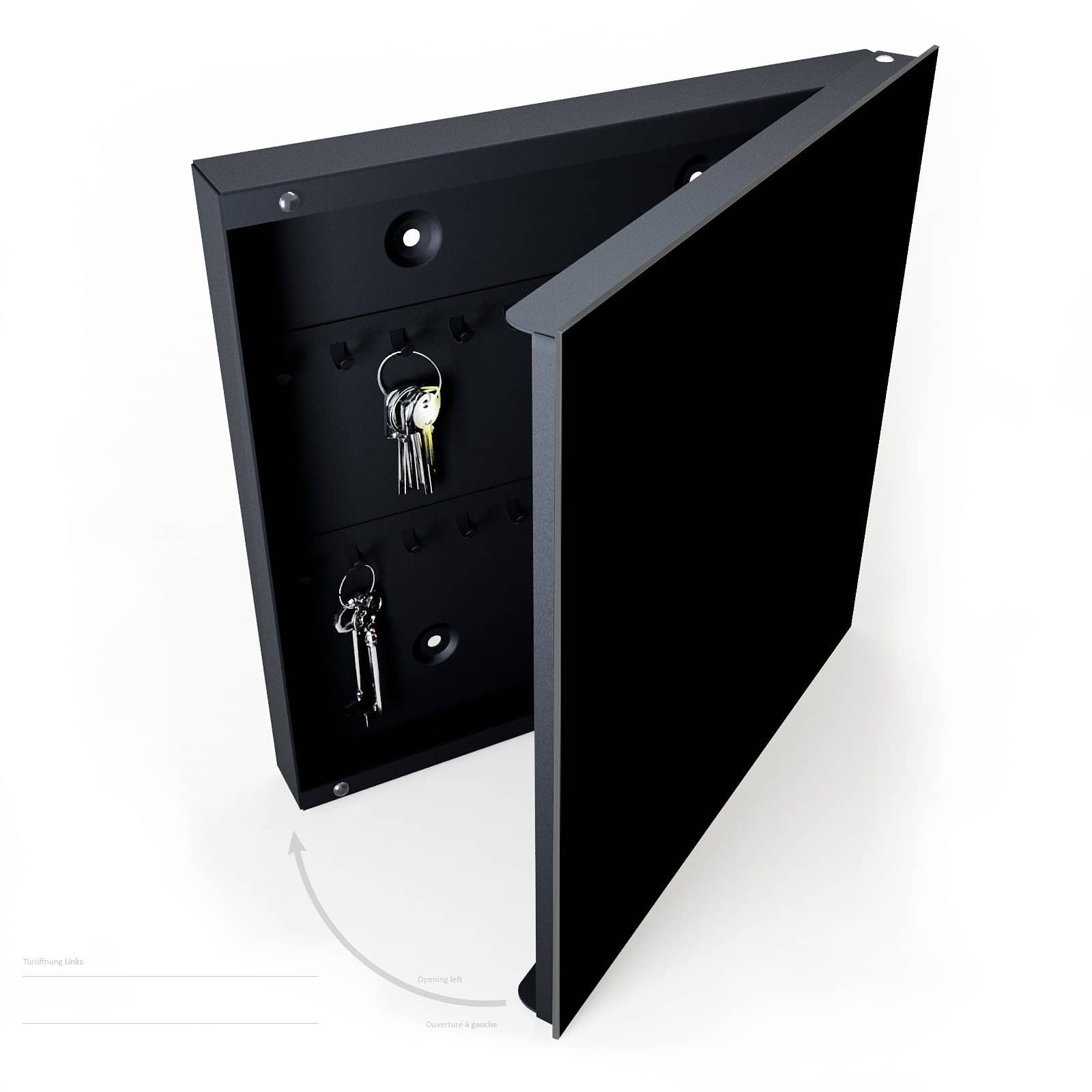Sicherer Schlüsselsafe mit Motiv Schwarzer Hintergrund halboffen mit Schlüsseln