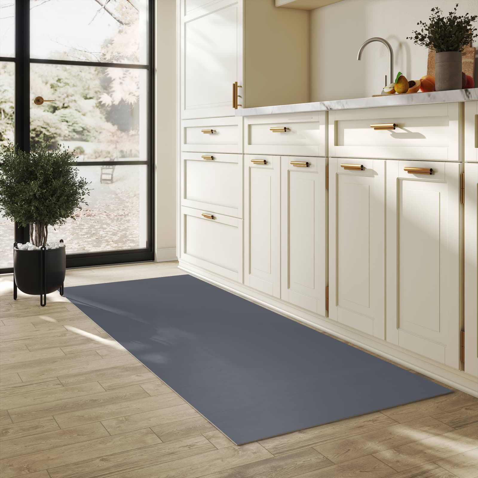 Strapazierfähiger waschbarer Küchenteppich mit dunkelgrauem Hintergrund-Motiv in der Küche