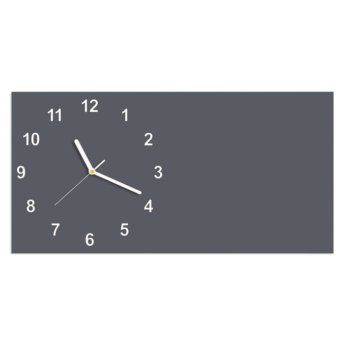 Wanduhr Dunkelgrauer Hintergrund aus Glas – Querformat 60 × 30 cm mit Ziffernblatt Modern