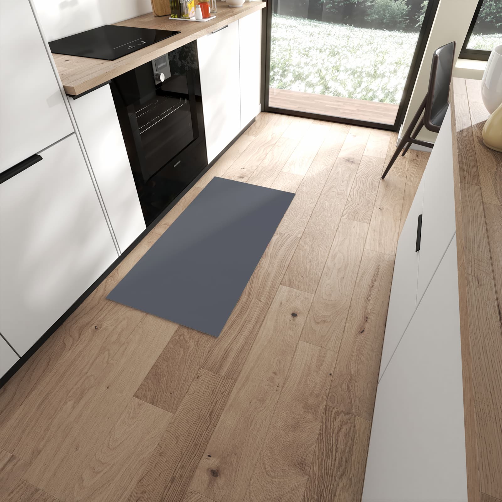 Teppich für Küche mit dunkelgrauem Hintergrund-Motiv in moderner Küche, einfache Reinigung #grösse_60 x 120 cm