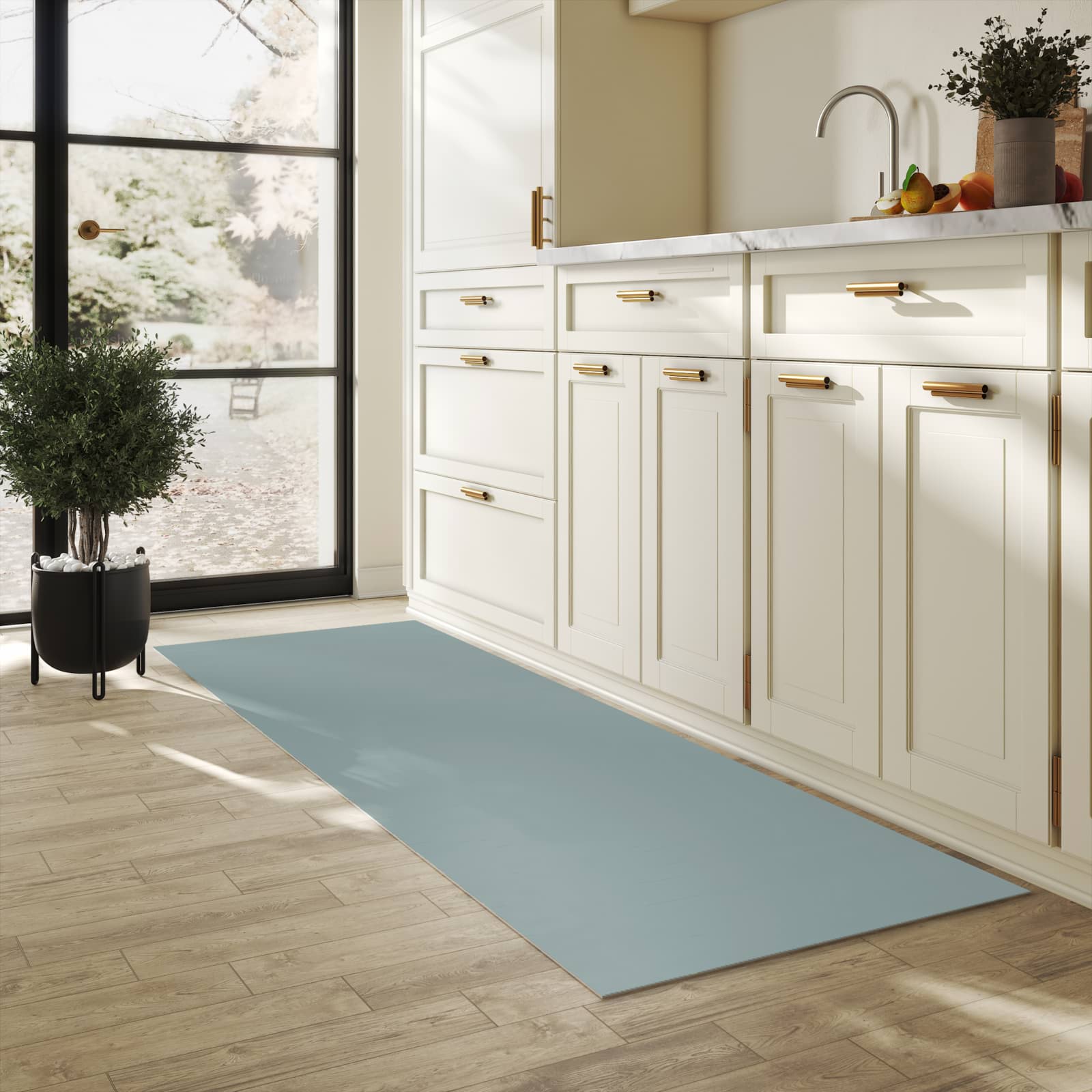 Langlebiger Küchenteppich groß mit Grauer Hintergrund-Motiv in der Küche