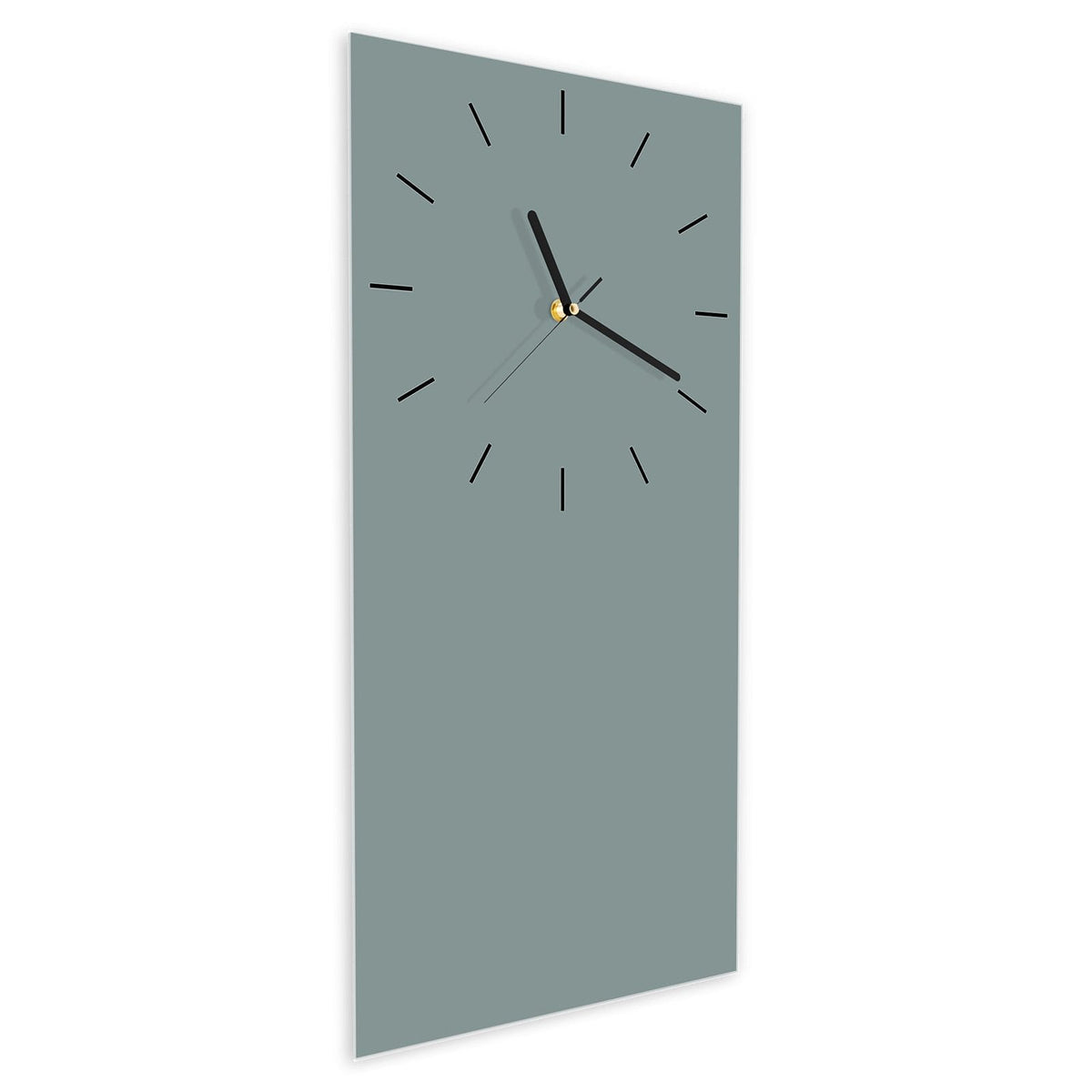 Wanduhr aus Glas im Hochformat Steingrau schräg von der Seite, 4 mm starkes Glas