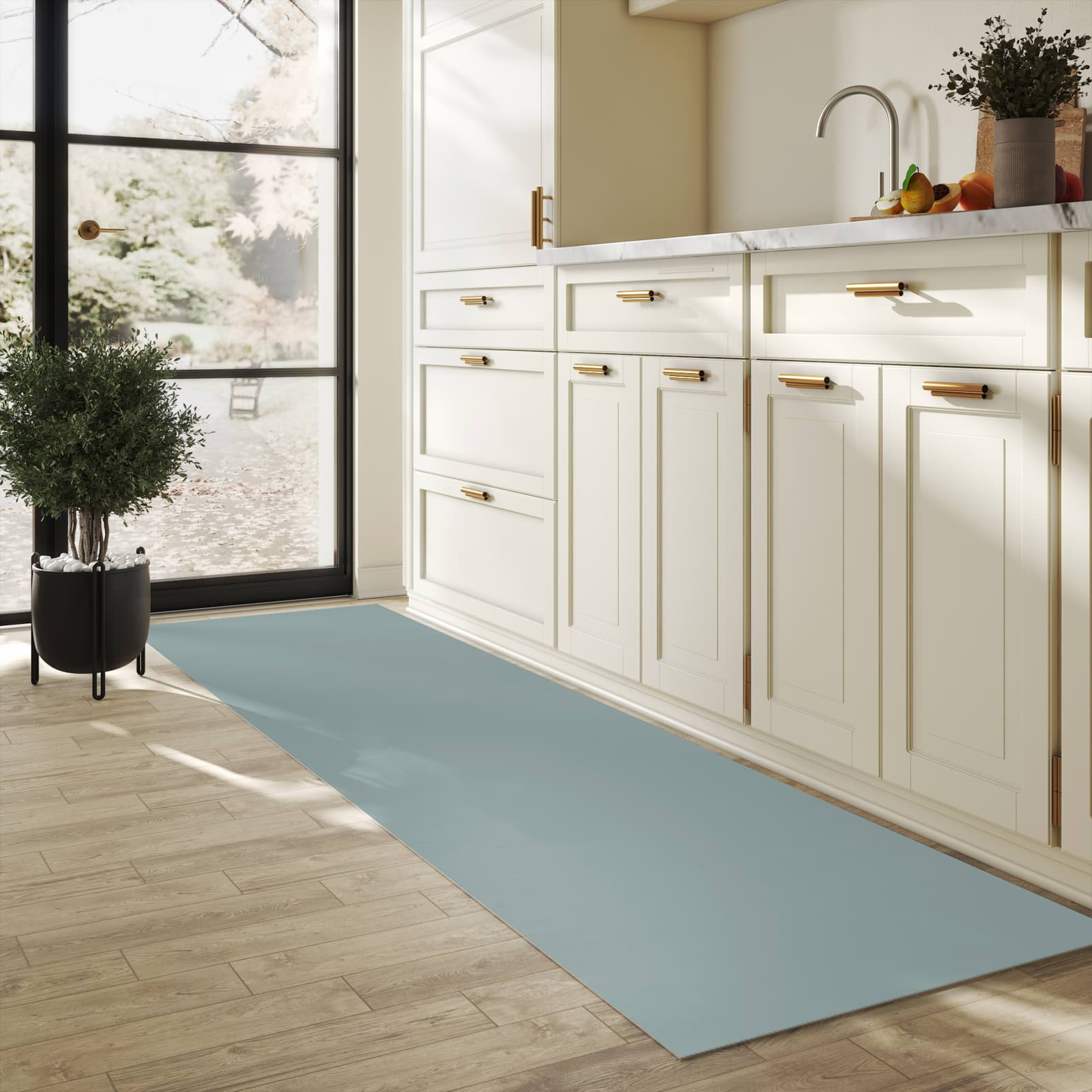 Waschbarer Küchenläufer mit Grauer Hintergrund-Motiv in der Küche, formstabil