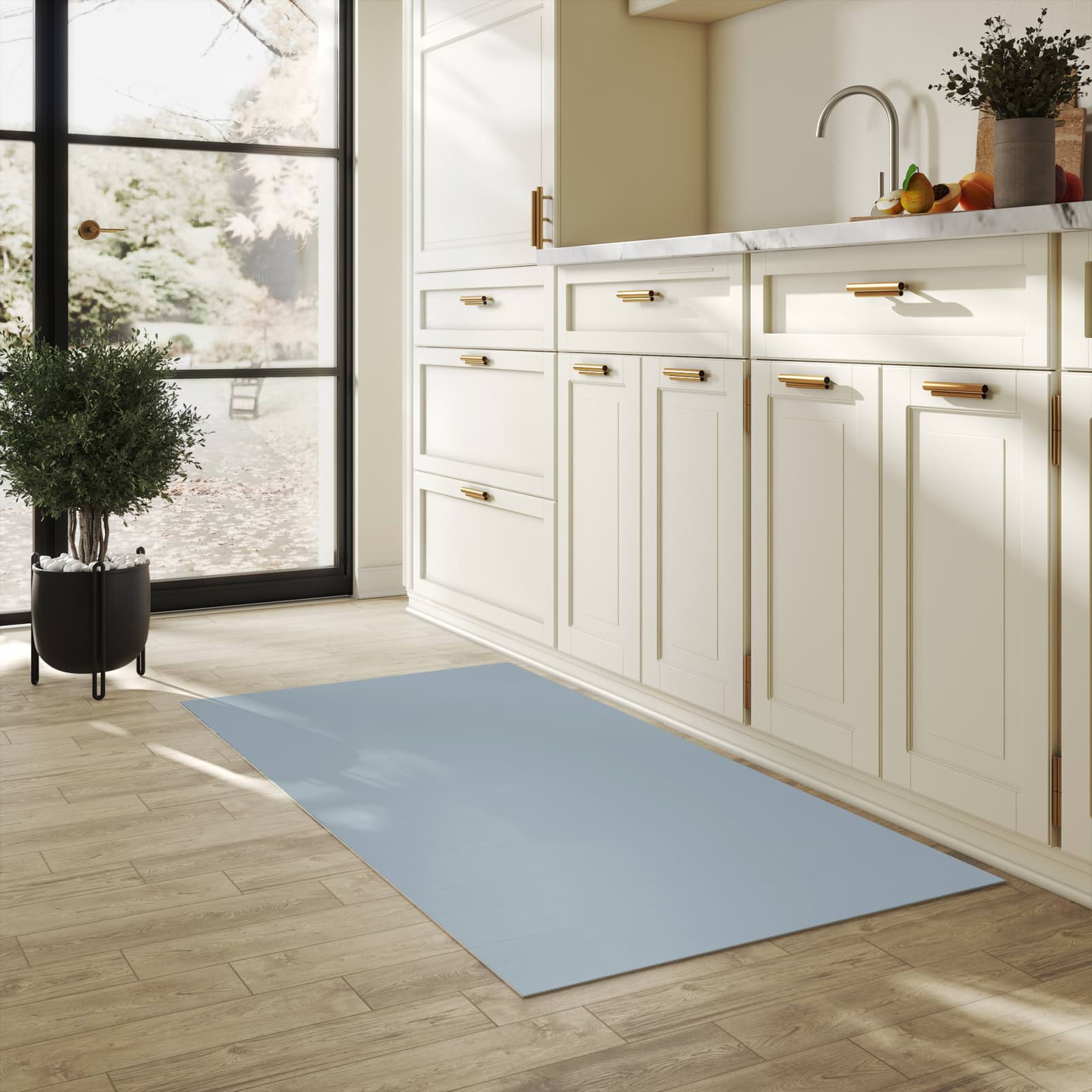 Hygienischer Küchenläufer mit Grauer Hintergrund II-Motiv in der Küche, rutschfest