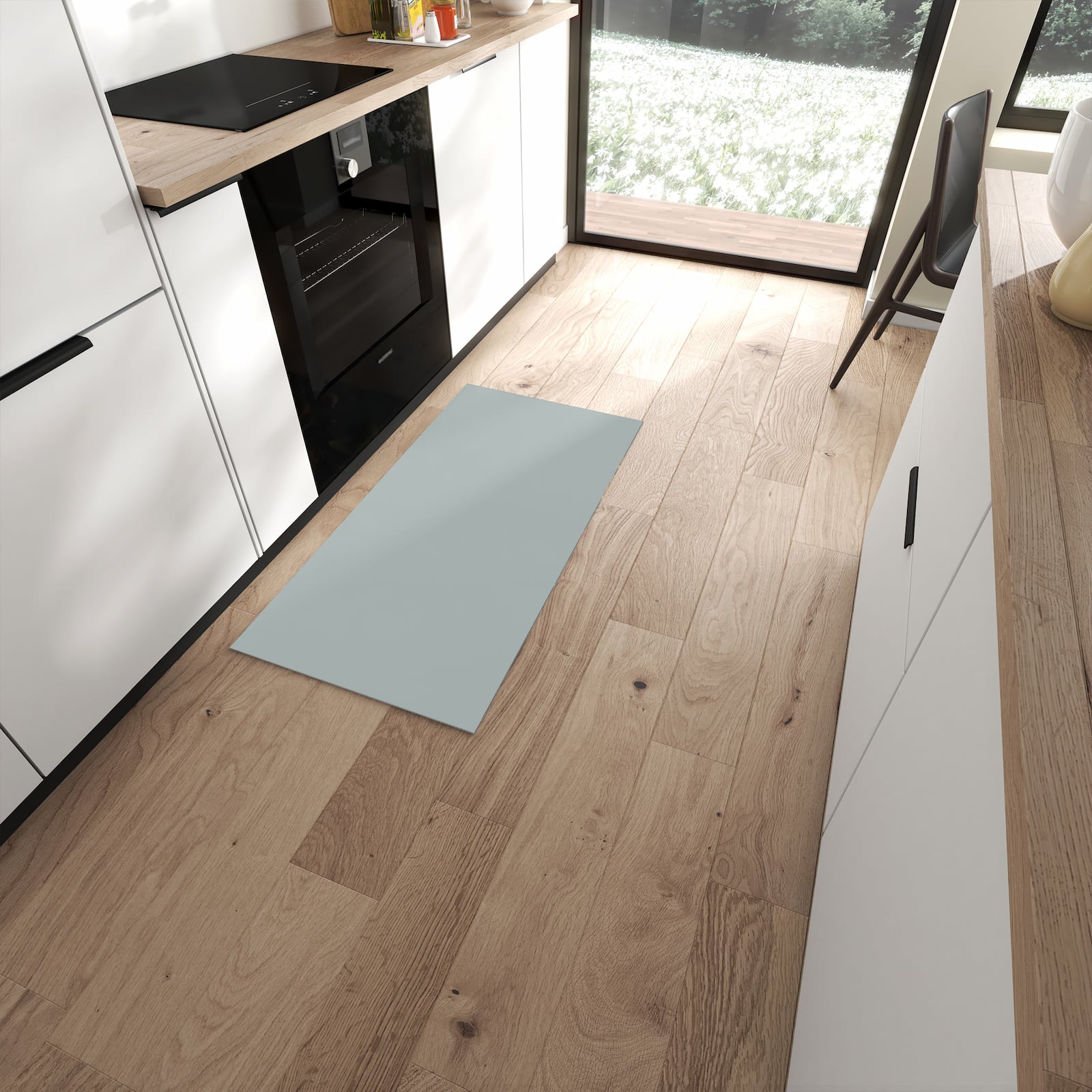 Rutschfester waschbarer Läufer mit Grauer Hintergrund III-Motiv in moderner Küche #grösse_60 x 120 cm