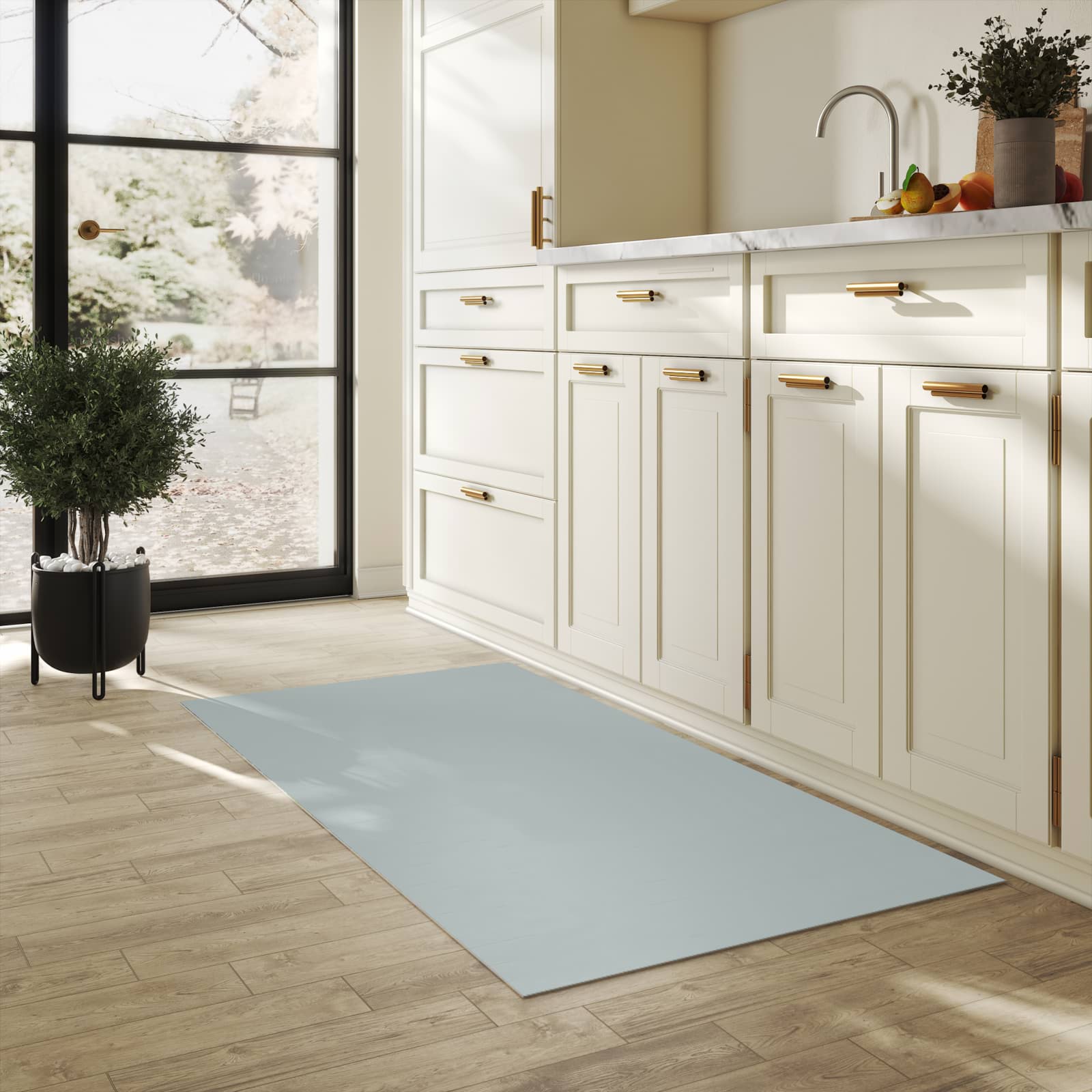 Bunter Küchenläufer mit Grauer Hintergrund III-Motiv in der Küche, sicher aufbewahren