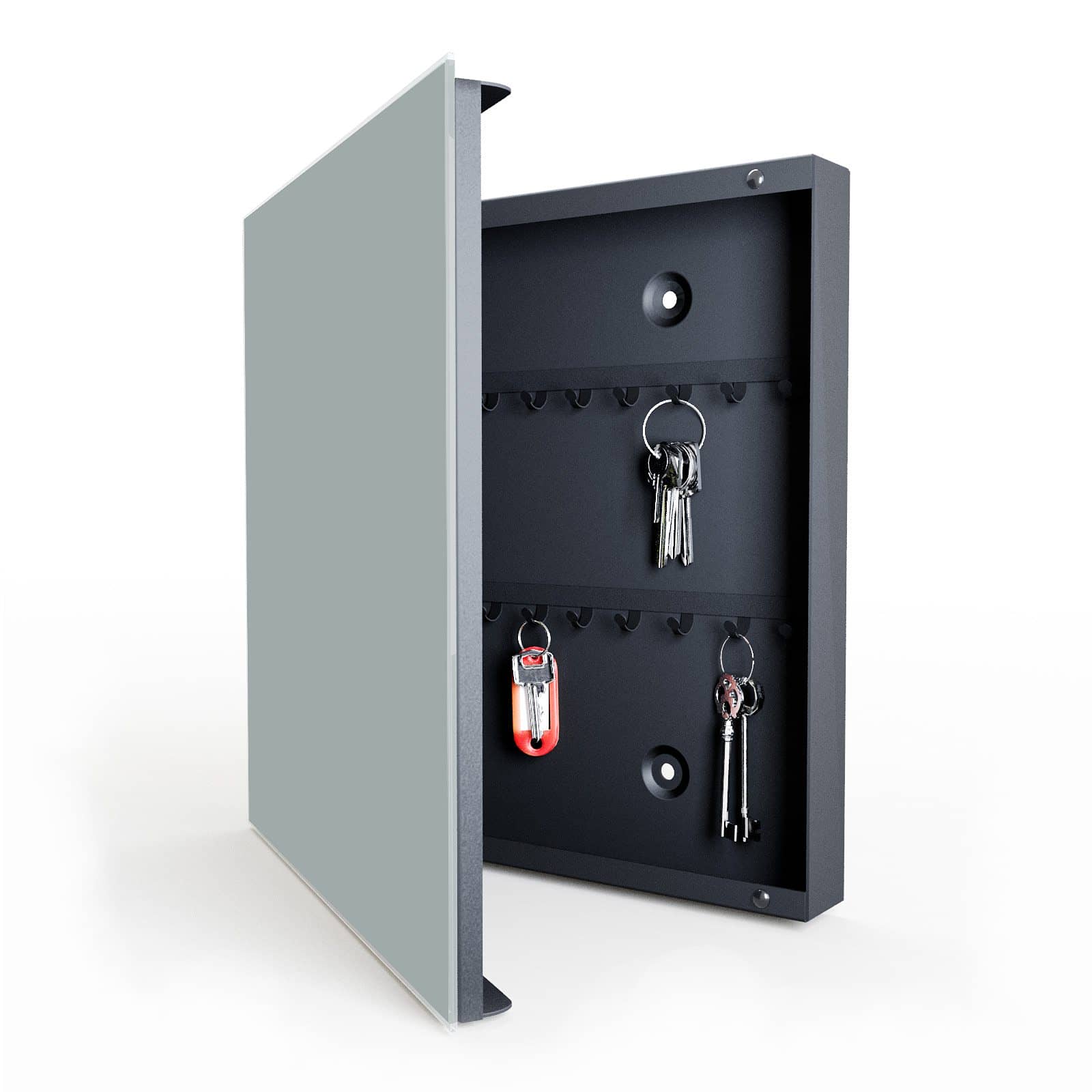 Multifunktionaler Schlüsselkasten mit Motiv Grauer Hintergrund III in Seitenansicht mit Glasfront #türöffnung_Rechts