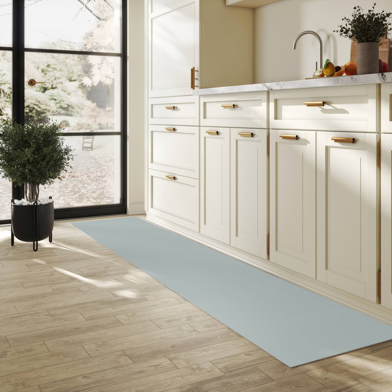 Rutschfester Küchenläufer mit Grauer Hintergrund III-Motiv in der Küche, hygienisch