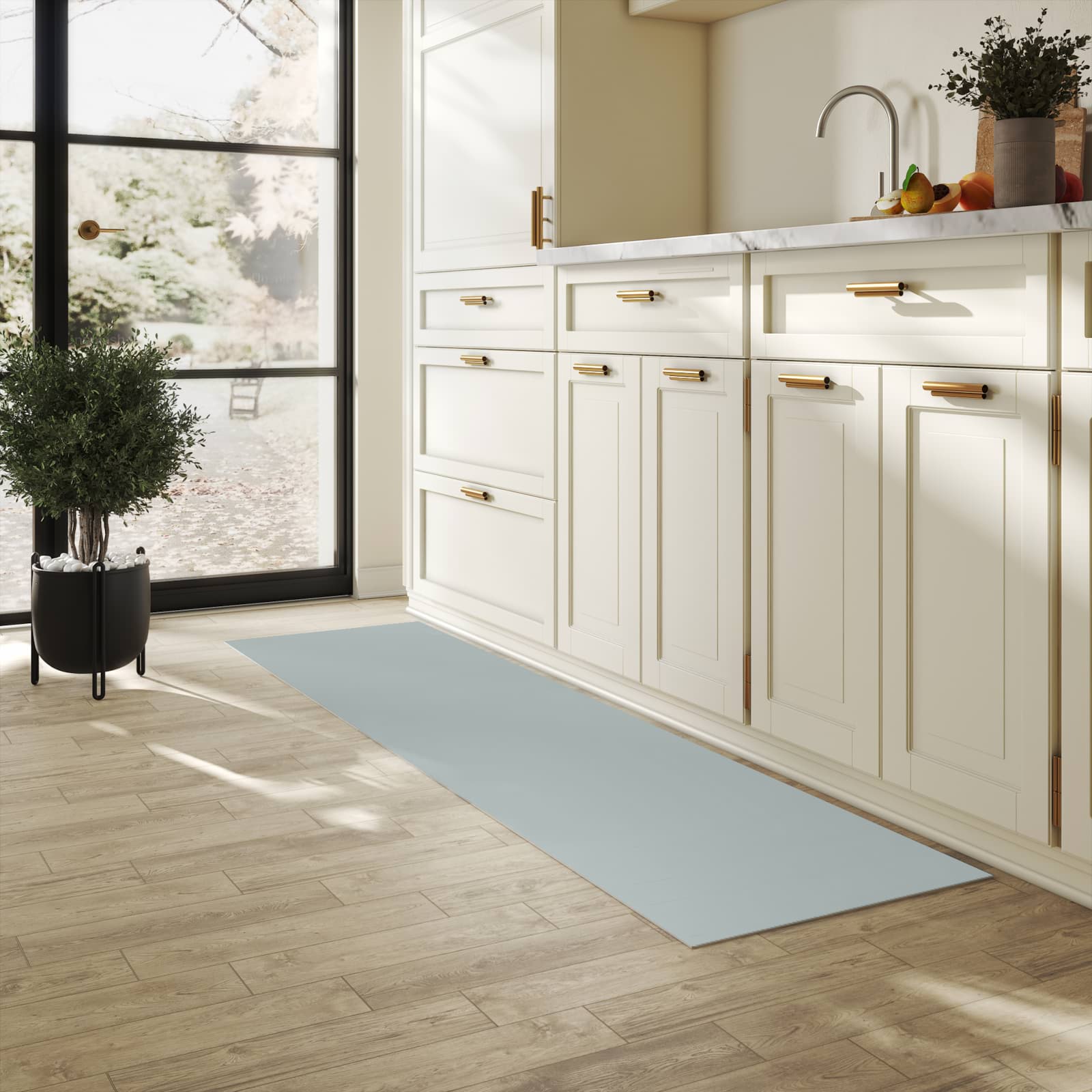 Waschbarer Küchenläufer mit Grauer Hintergrund III-Motiv in der Küche, schützt Boden