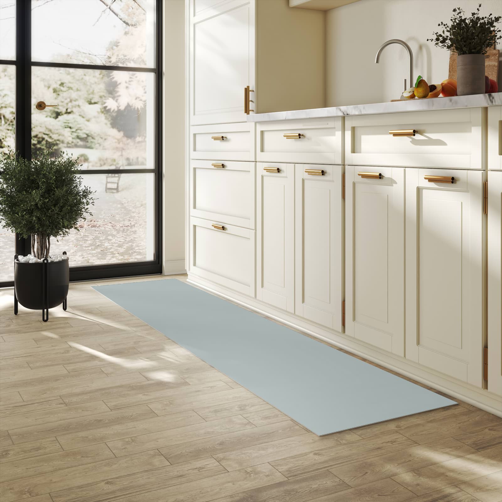 Flacher Küchenläufer mit Grauer Hintergrund III-Motiv in der Küche, rutschfest