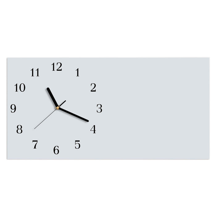 Wanduhr Hellgrauer Hintergrund aus Glas – Querformat 60 × 30 cm mit Ziffernblatt Klassisch