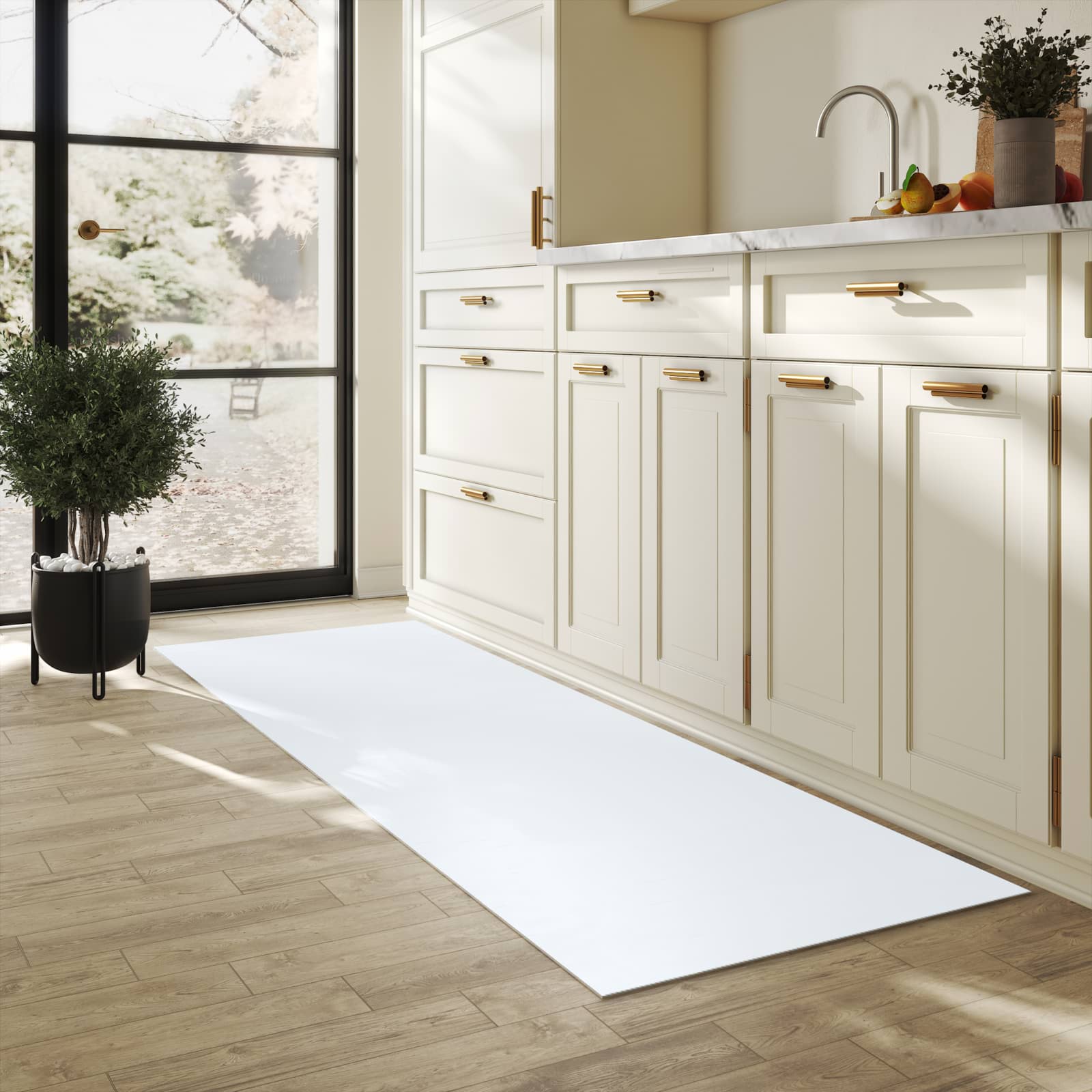 Moderner Küchenläufer mit hellgrauem Hintergrund-Motiv in der Küche, geruchsneutral