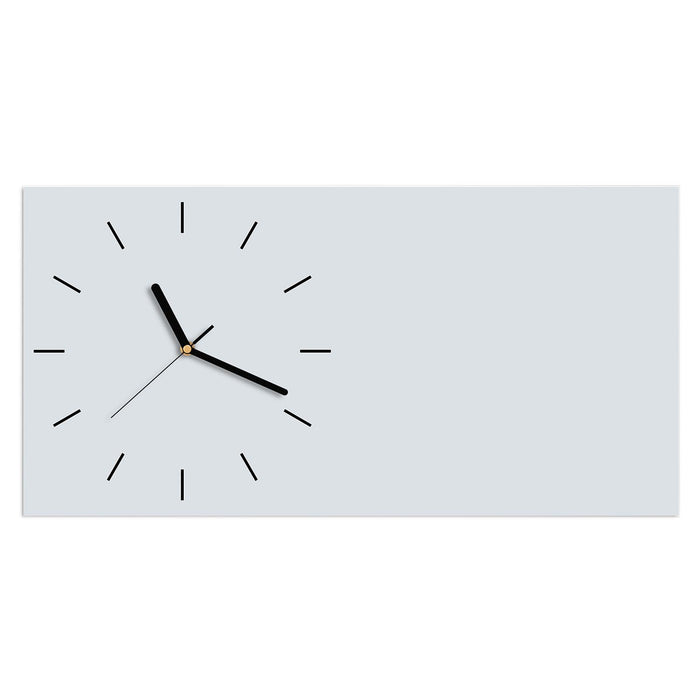 Wanduhr Hellgrauer Hintergrund aus Glas – Querformat 60 × 30 cm mit Ziffernblatt Linie