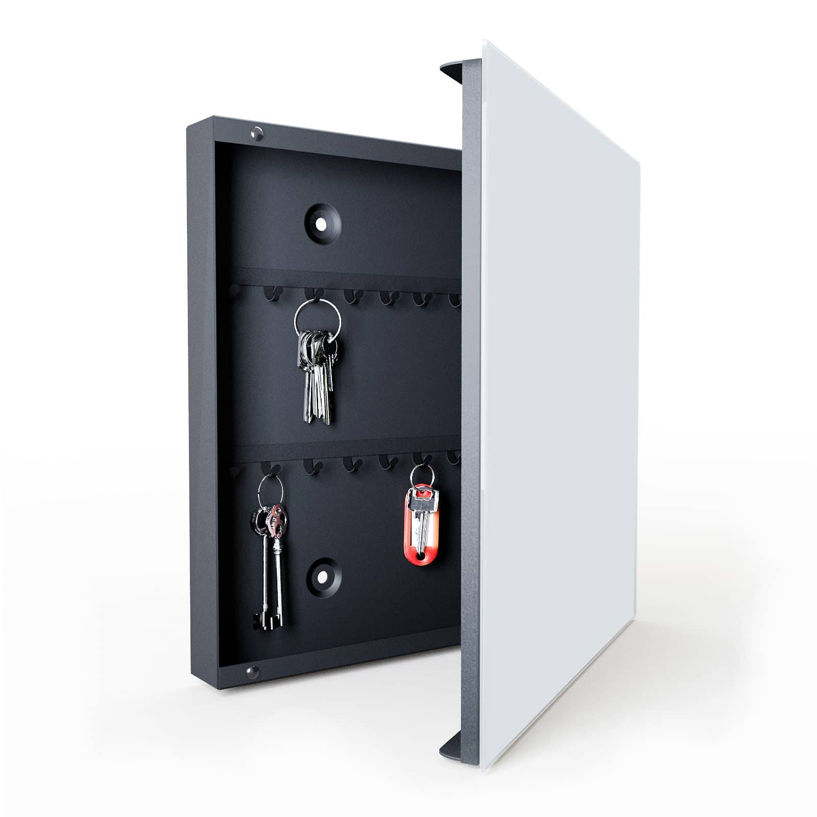 Farbechter Schlüsselkasten mit Motiv Hellgrauer Hintergrund in geöffneter Innenansicht
