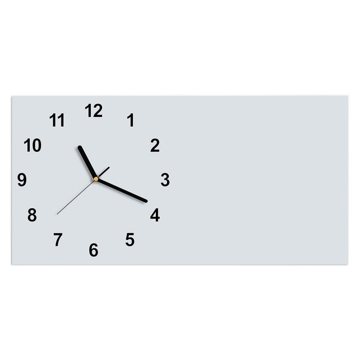 Wanduhr Hellgrauer Hintergrund aus Glas – Querformat 60 × 30 cm mit Ziffernblatt Modern
