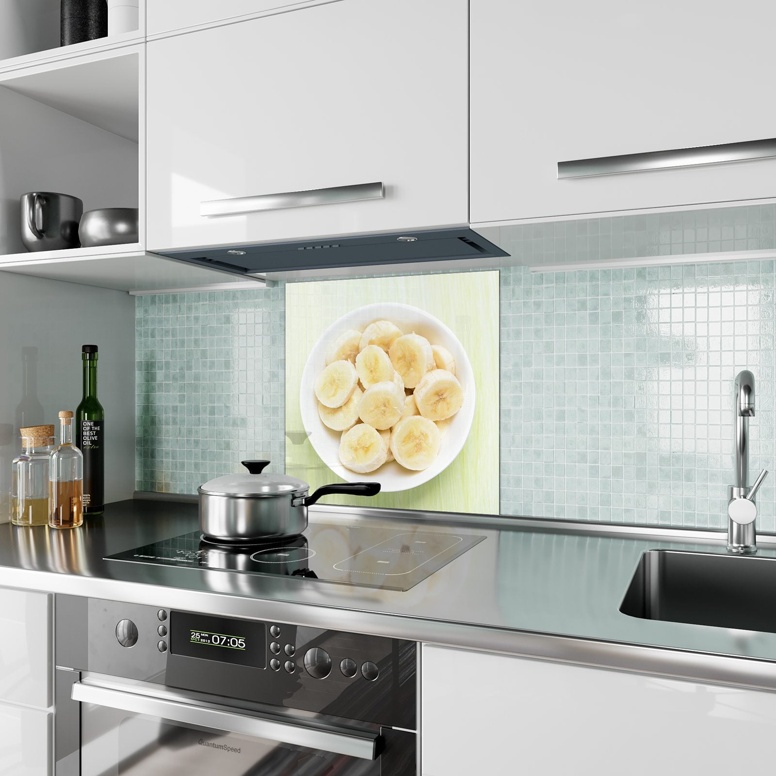 Moderne Küchenrückwand aus Glas Bananen auf Teller