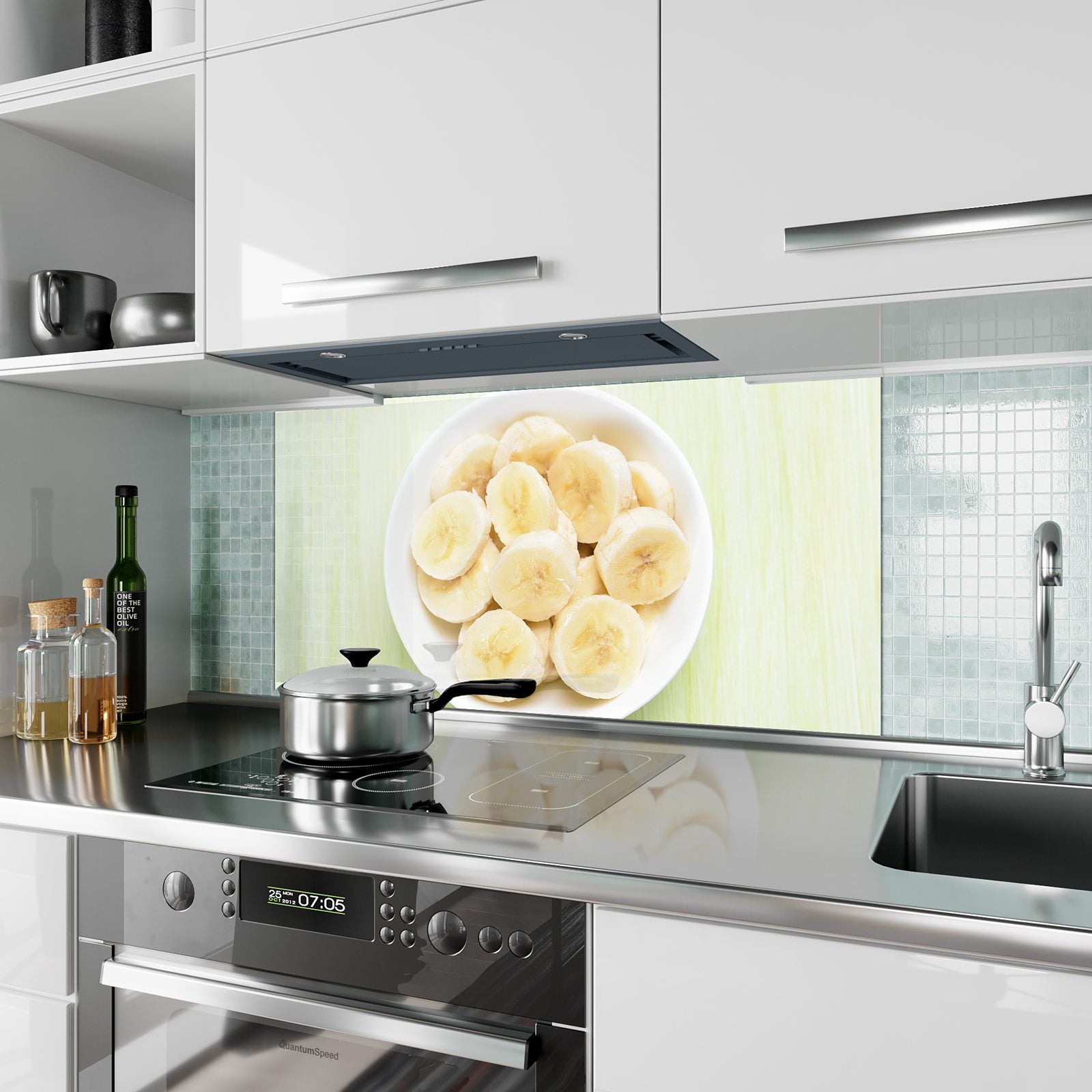 Moderne Küchenrückwand aus Glas Bananen auf Teller