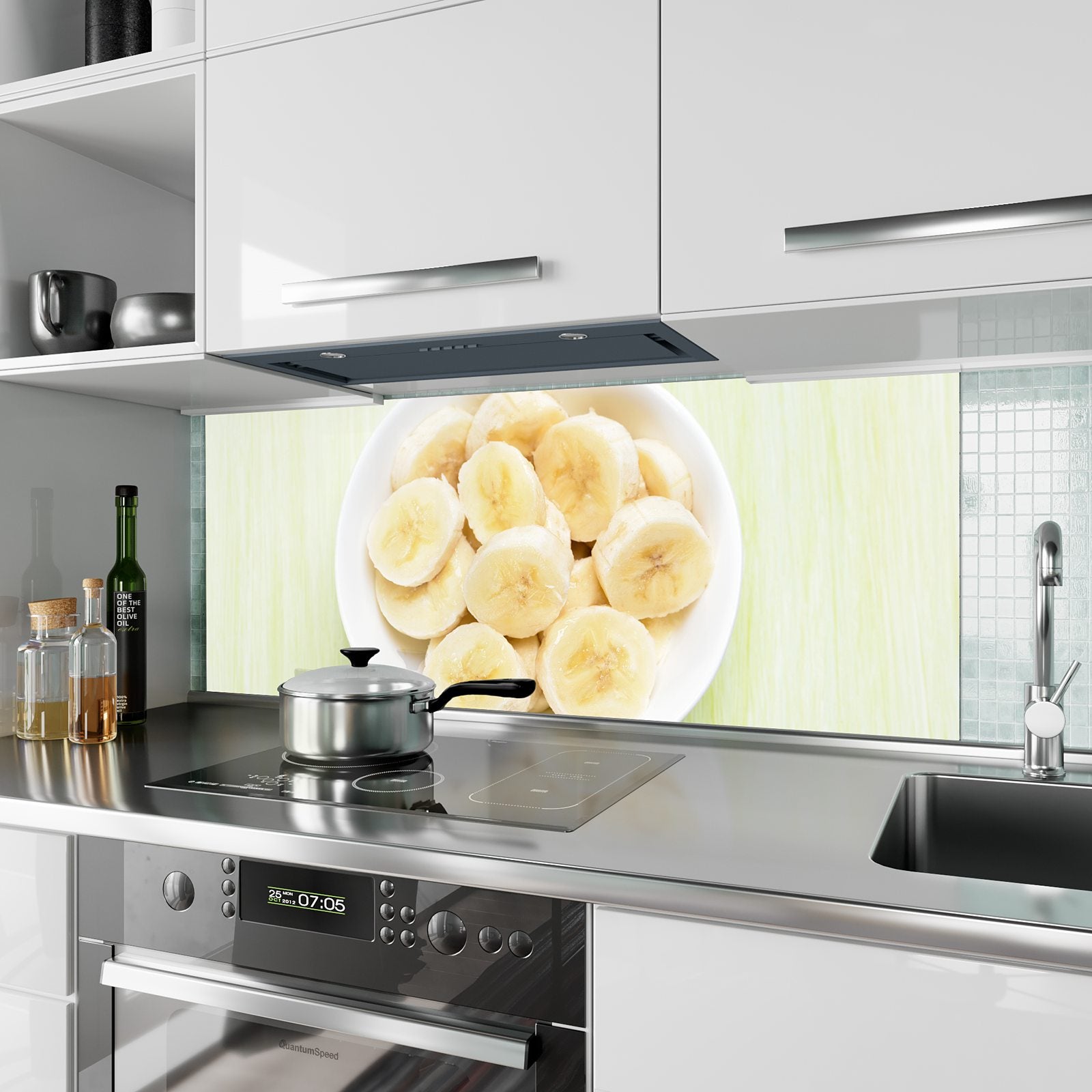 Moderne Küchenrückwand aus Glas Bananen auf Teller
