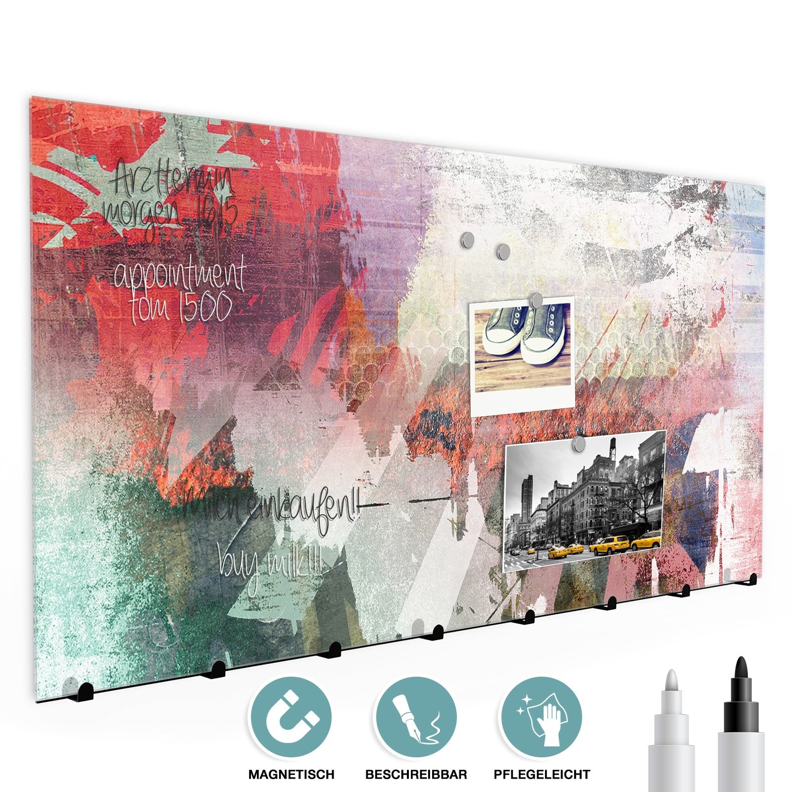 Wandgarderobe mit Magnetwand & Memoboard aus Glas Abstrakte Farben und Muster